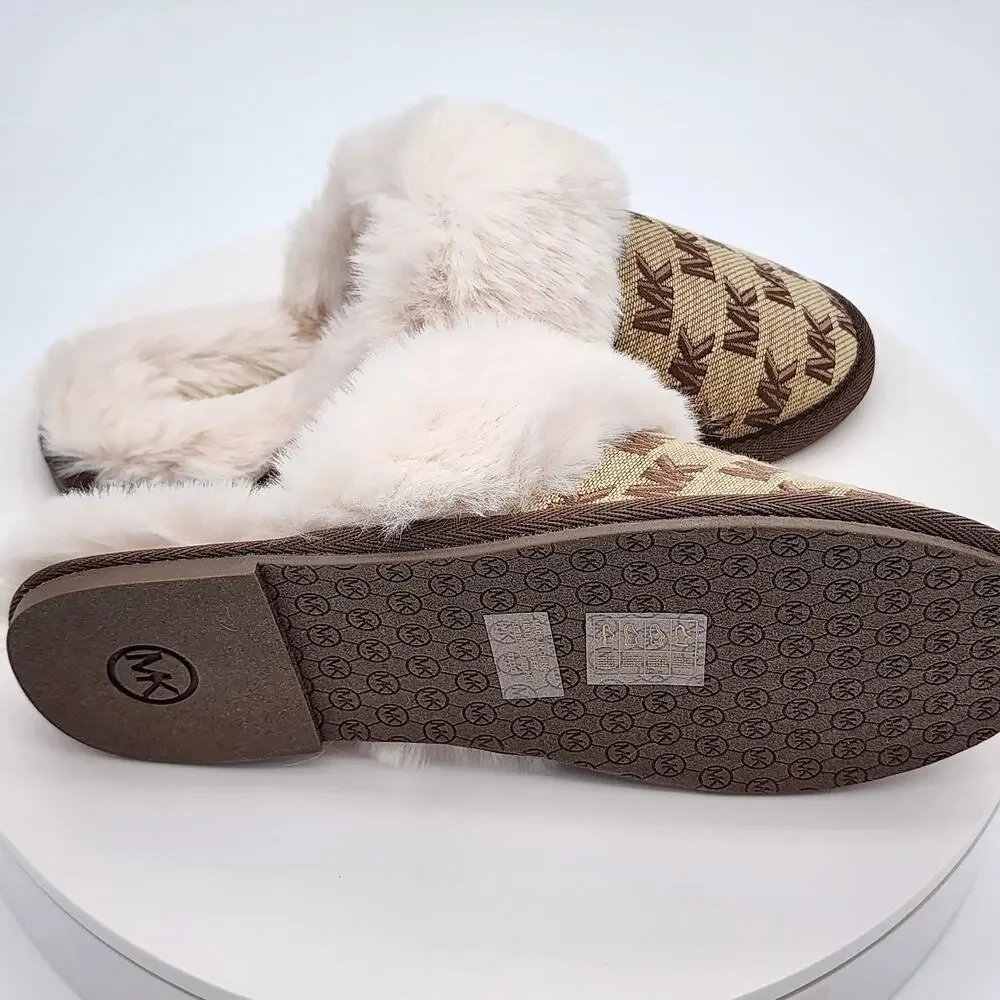 NEW - Michael Kors Tula Scuff Women's Faux Fur Logo Slide House Shoes - Size 6